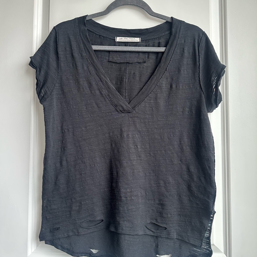 We The Free Black Distressed T Shirt